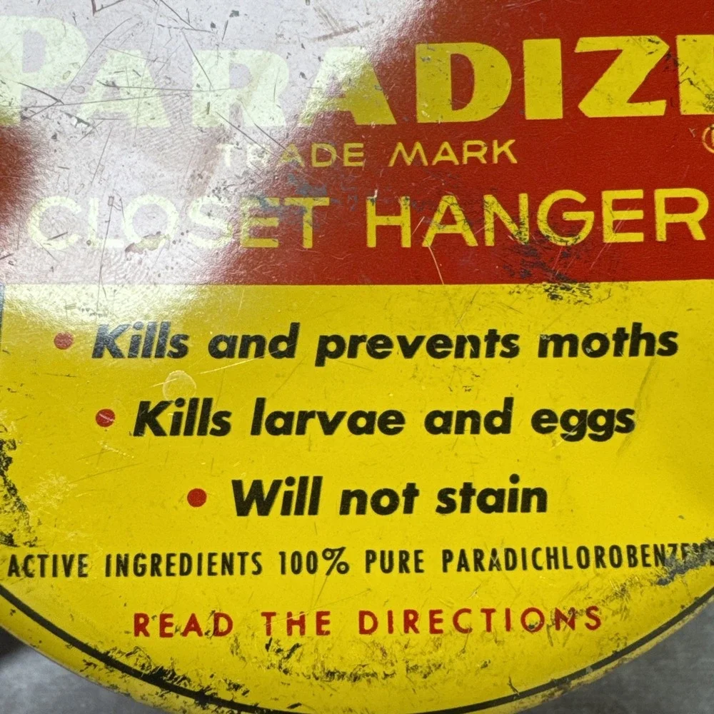 Vintage 1947 EMPTY Paradize Closet Hanger Metal Moth Tin  Movie Prop COLLECTIBLE